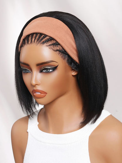 Sunber Blend &amp; Secure Blow-out Natural Black Yaki Straight Bob Half Wig With Invisi Drawstring