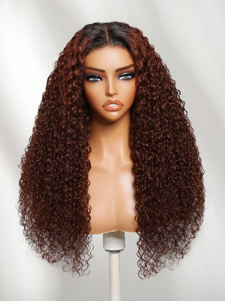 Sunber 13x4 Pre Everything Auburn Red With dark roots Bouncy Curly Lace Frontal Wig With Invisi Drawstring Flash Sale