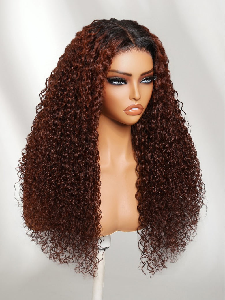 Sunber 13x4 Pre Everything Auburn Red With dark roots Bouncy Curly Lace Frontal Wig With Invisi Drawstring Flash Sale