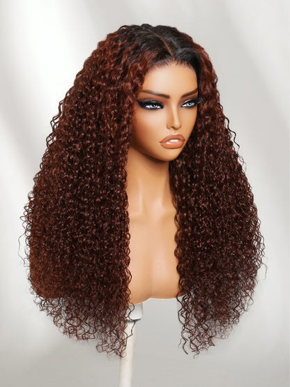 Sunber 13x4 Pre Everything Auburn Red With dark roots Bouncy Curly Lace Frontal Wig With Invisi Drawstring Flash Sale