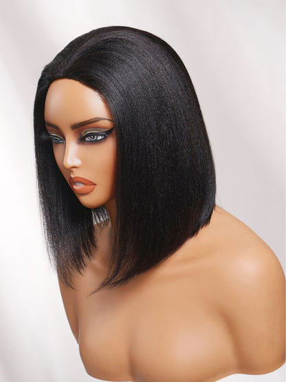 Sunber Blend &amp; Secure Blow-out Natural Black Yaki Straight Bob Half Wig With Invisi Drawstring