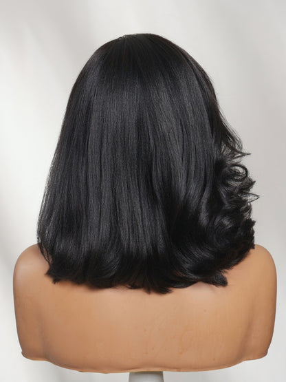 Sunber 7x5 Pre Cut Sleek Straight Shoulder-Length Bob Lace Wig With Face-framing Soft Curled Ends Layers