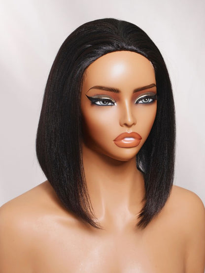 Sunber Blend &amp; Secure Blow-out Natural Black Yaki Straight Bob Half Wig With Invisi Drawstring