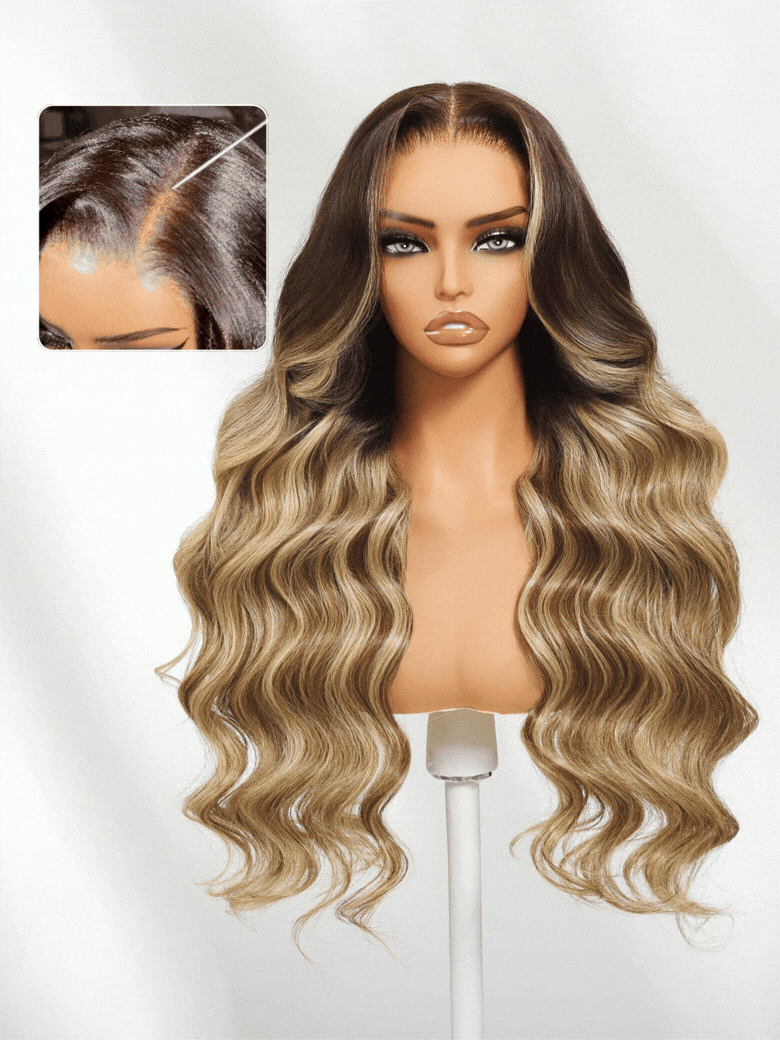 Sunber Honey Blonde 13x4 Pre Everything Balayage Body Wave Lace Frontal Wig With Chestnut Brown Root