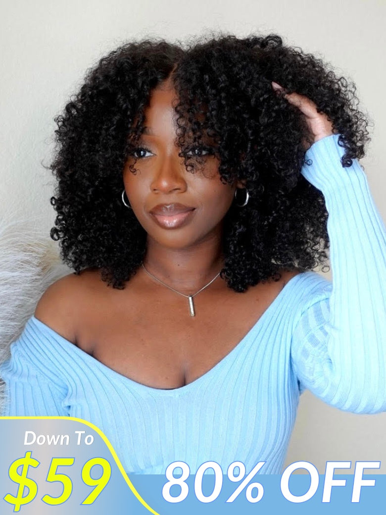 Down To $59 Scalp Look Kinky Curly  New Upgrade Glueless Wig With Invisi Drawstring 7x5 Lace Wig Flash Sale