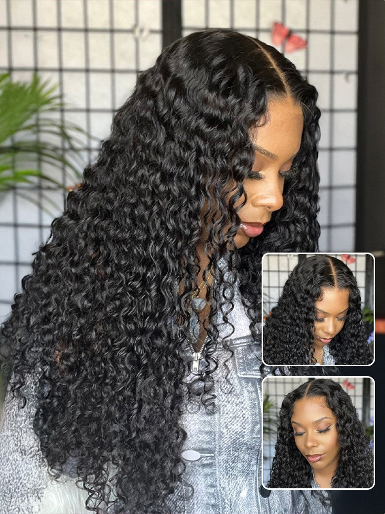 Extra 50% OFF | Sunber 7x5 Pre Cut Lace Wig Water Wave & Curly Mixed Human Hair Wigs With Invisi Drawstring