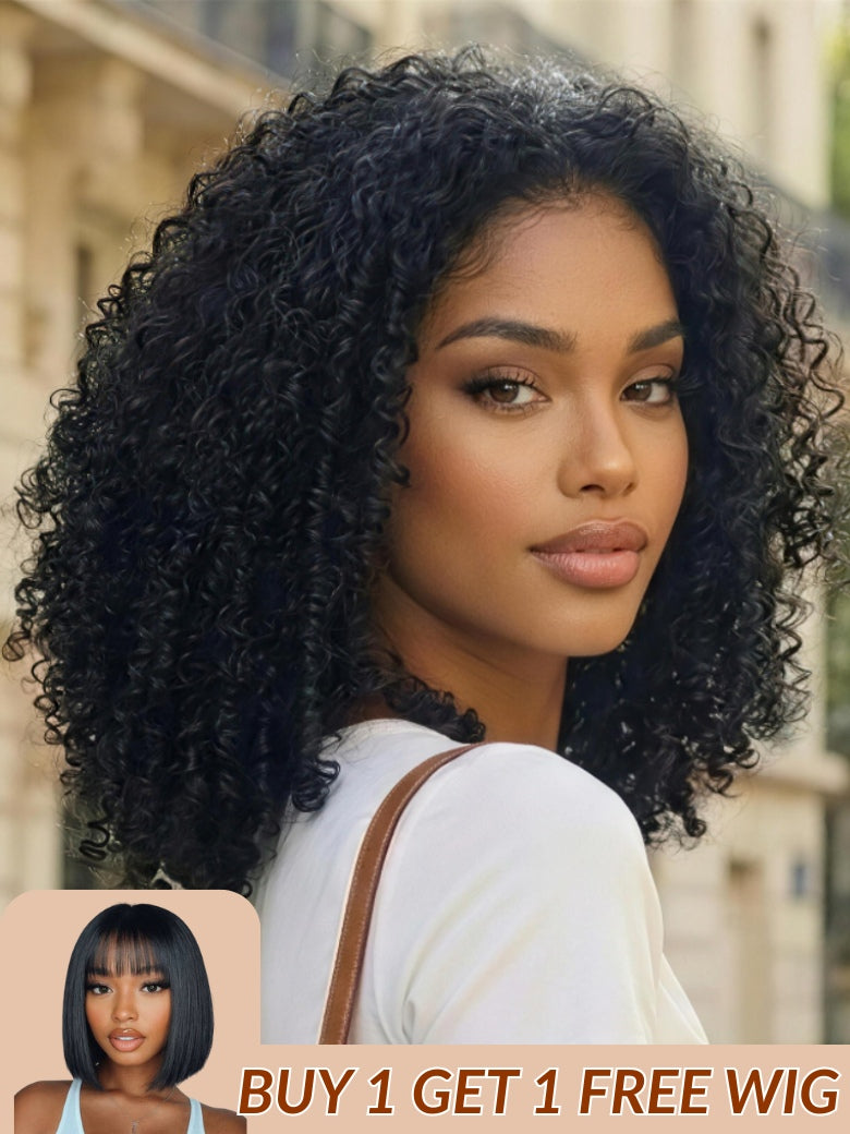 Flash Sale Afro Kinky Curly Pre-Styled Finger Coils EasiContour™ V Part Wig With Invisi Drawstring Sunber
