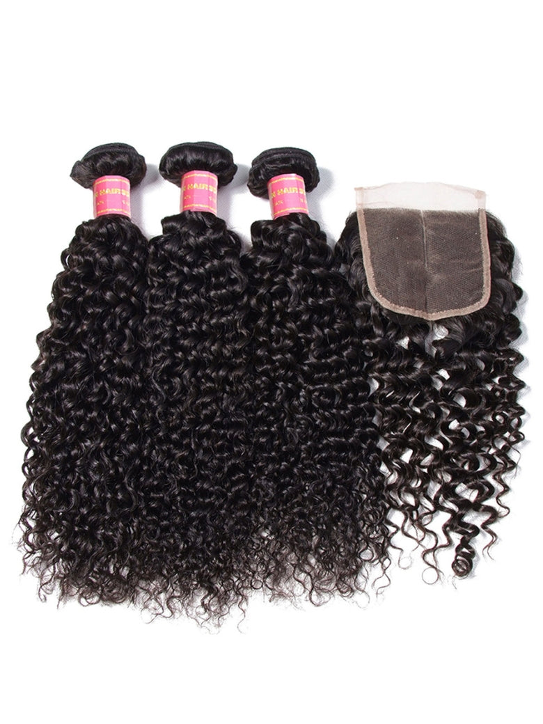 Sunber Hair Brazilian Virgin Jerry Curly Hair 3 Bundles with 4*4 Lace Closure 100% Human Hair Flash Sale