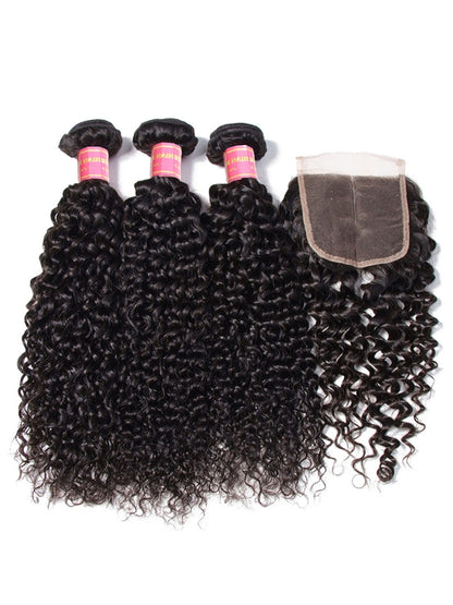 Sunber Hair Brazilian Virgin Jerry Curly Hair 3 Bundles with 4*4 Lace Closure 100% Human Hair Flash Sale
