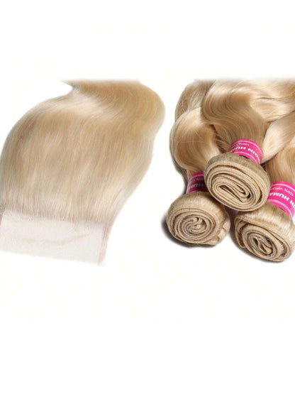 Sunber Hair 3 Bundles 613 Blonde Body Wave Human Hair Weaves With 4X4 Lace Closure
