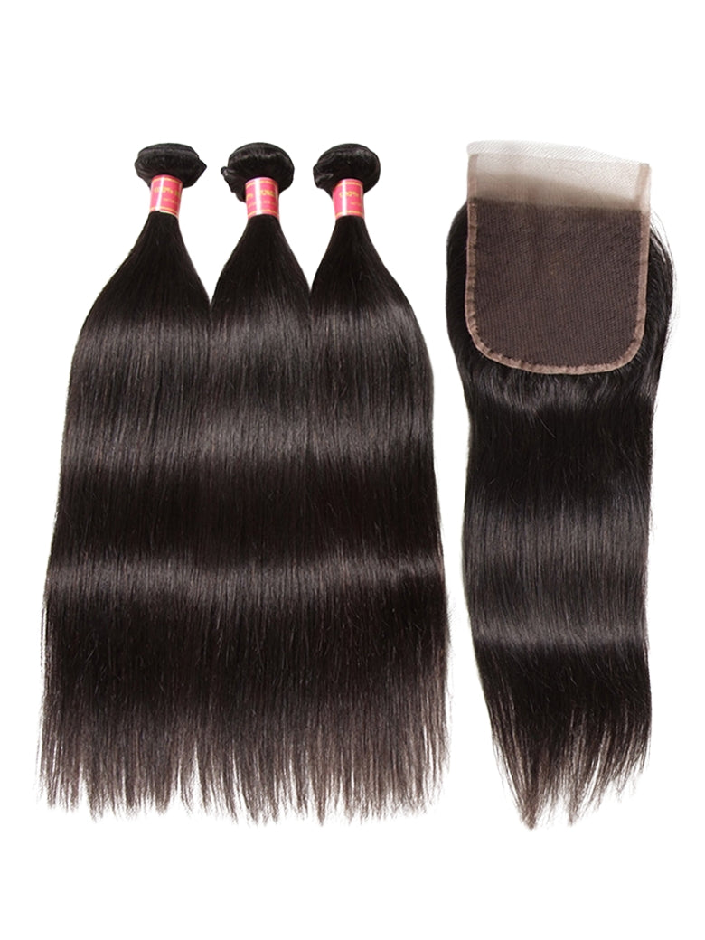 Sunber Hair Brazilian Virgin Hair Silky Straight Hair 3 Bundles Human Hair Weaves With 4x4 Lace Closure Flash Sale