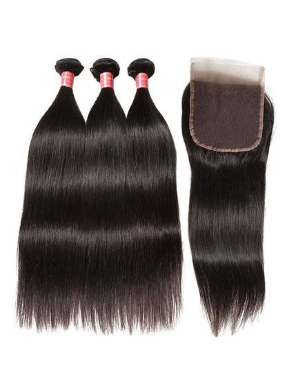Sunber Hair Brazilian Virgin Hair Silky Straight Hair 3 Bundles Human Hair Weaves With 4x4 Lace Closure Flash Sale