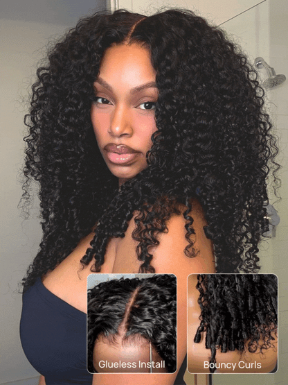 Sunber 7x5 /13x4 Pre Everything Pre-Styled Finger Coils Bye Bye Knots Glueless Water Curly Lace Wig With Invisi Drawstring