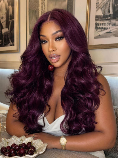Sunber Purple Burgundy Body Wave 13x4 Lace No Slip Colored Wig with Invisi Drawstring