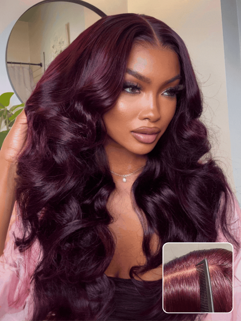 Sunber Black Cherry Lace Frontal Dark Burgundy Wig-Long Layered Cut & Pre Everything & Flash Sale