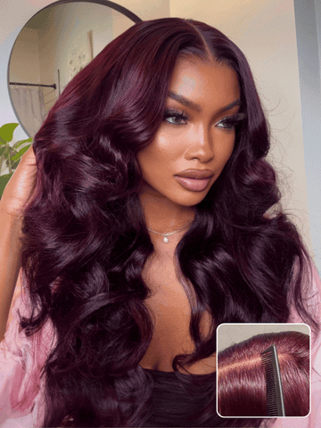 Sunber Black Cherry Lace Frontal Dark Burgundy Wig-Long Layered Cut & Pre Everything & Flash Sale