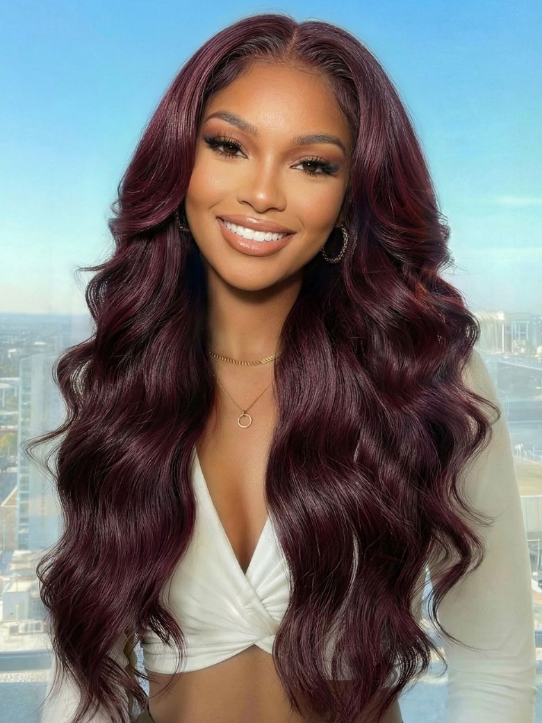 Sunber Black Cherry Lace Frontal Dark Burgundy Wig-Long Layered Cut &amp; Pre Everything &amp; Flash Sale