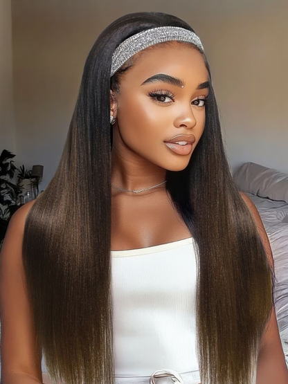 Sunber Glueless Chestnut Brown Yaki Straight Wave Wig Upgrade New V Part Wig Yaki Straight No Leave Out Protective Styles Flash Sale