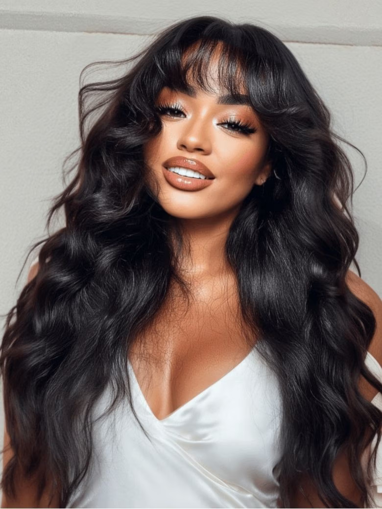Sunber 7x5 Pre Cut Yaki Straight Natural Black Human Hair Glueless Lace Wig With Bangs