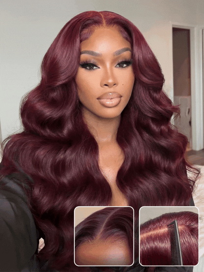 Sunber Black Cherry Lace Frontal Dark Burgundy Wig-Long Layered Cut &amp; Pre Everything &amp; Flash Sale