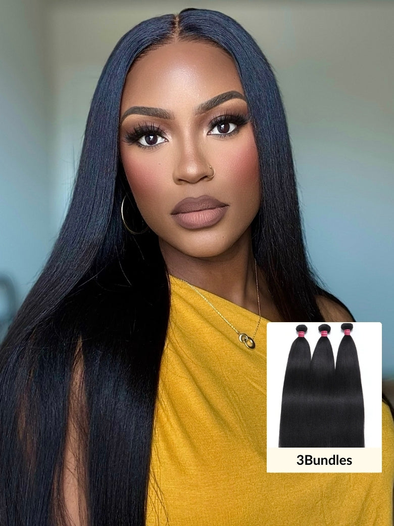 Sunber Yaki Straight 1/3/4Pcs Virgin Hair Extensions With Human Hair Bundles