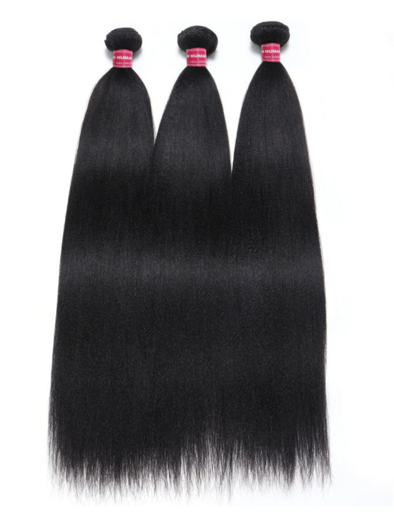 Sunber Yaki Straight 1/3/4Pcs Virgin Hair Extensions With Human Hair Bundles