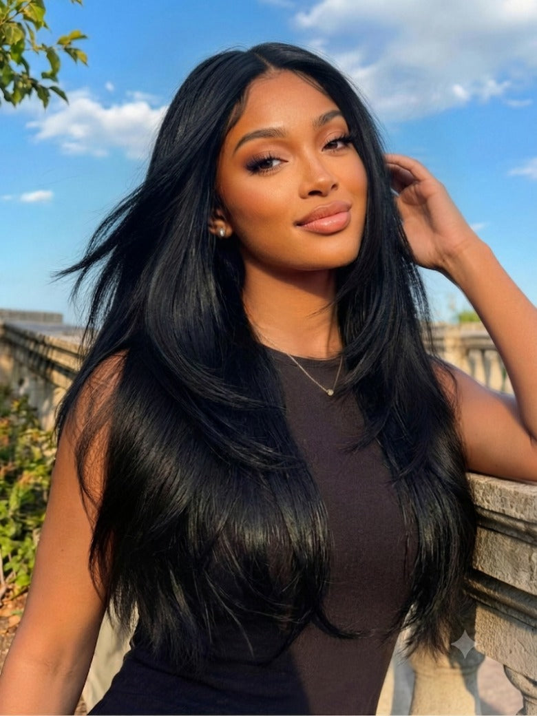 Sunber Yaki Straight 7x5 Glueless Lace Wig With Elastic Drawstring -Pull And Go & Bleach Knots & Pre-cut